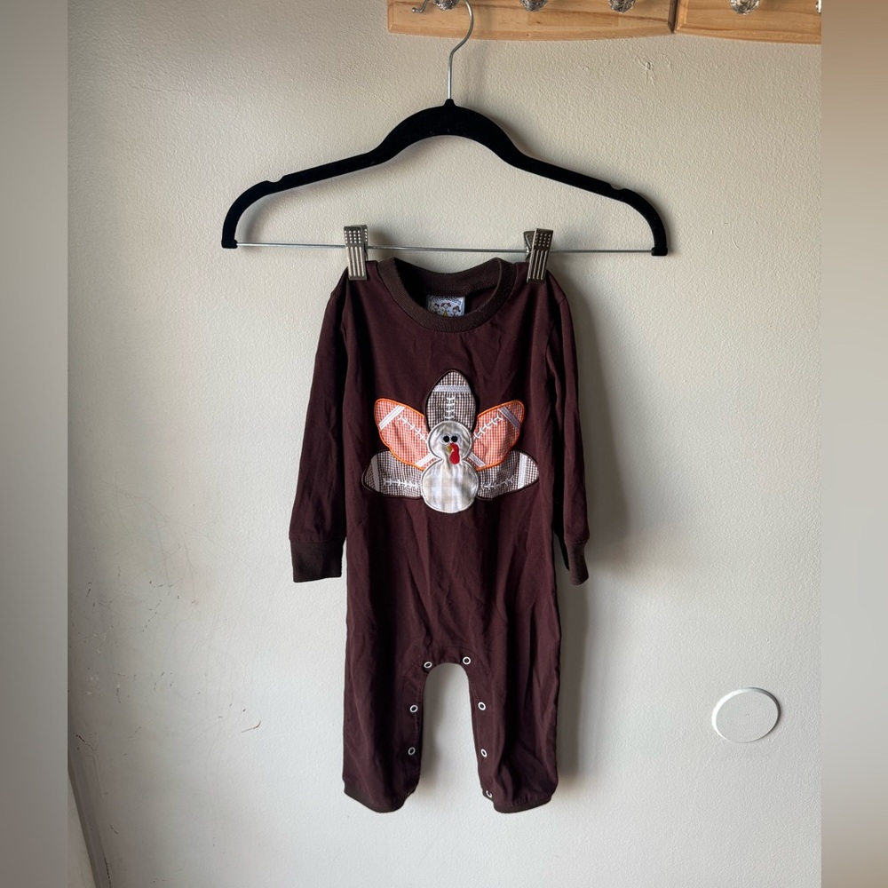 Three Sisters Boutique Thanksgiving Football Turkey Romper 24M